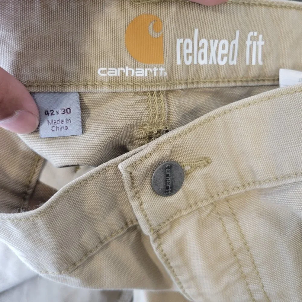 Carhartt Men Brown 100% Cotton Rugged Relaxed Fit Straight Cargo Pants Size 42